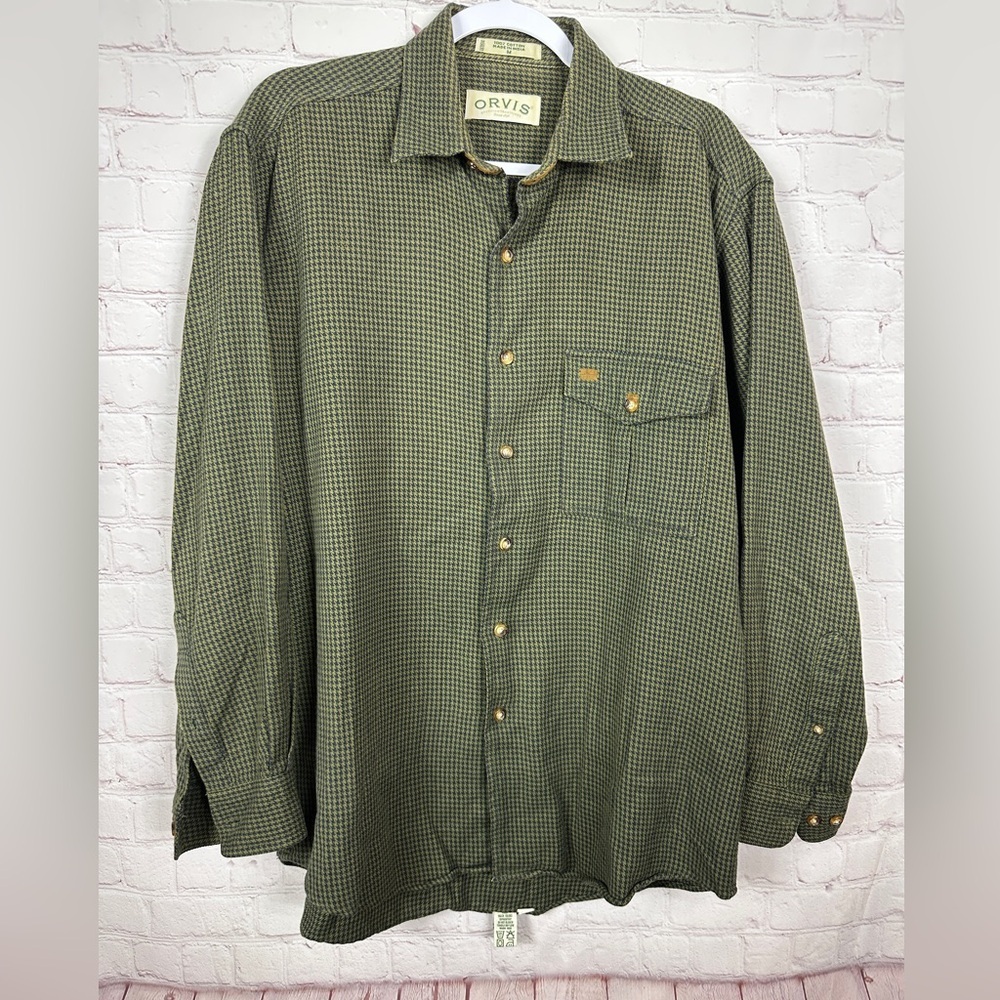 Orvis Men's Long Sleeve Button Up flannel cotton shirt sz M Outdoor Green Hiking